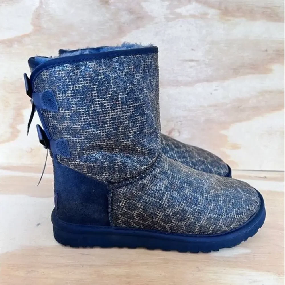 UGG Australia -Bailey Bow Glitter Leopard -Boots -Blue -Women's - 6 -S/N 1006815